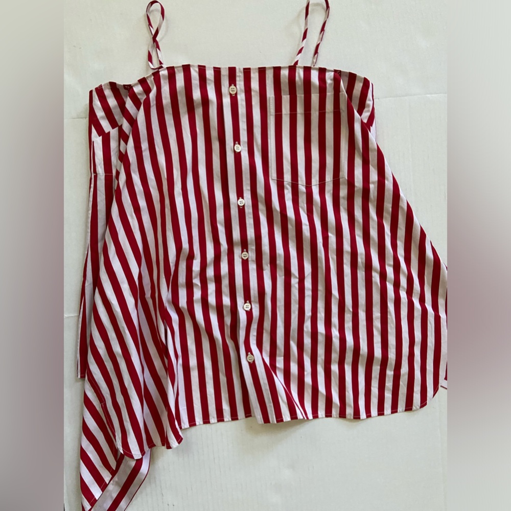 Balenciaga Top Striped Tank Shirt Red Striped Womens Size 38 Designer Cotton